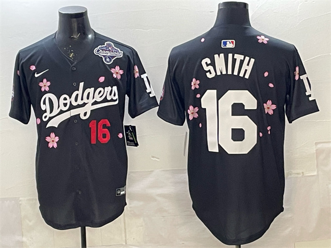 Men's Los Angeles Dodgers #16 Will Smith Black 2025 World Series Champions Patch Tokyo Series Limited Stitched Baseball Jersey Men's Los Angeles Dodgers #16 Will Smith Black 2025 World Series Champions Patch Tokyo Series Limited Stitched Baseball Jersey